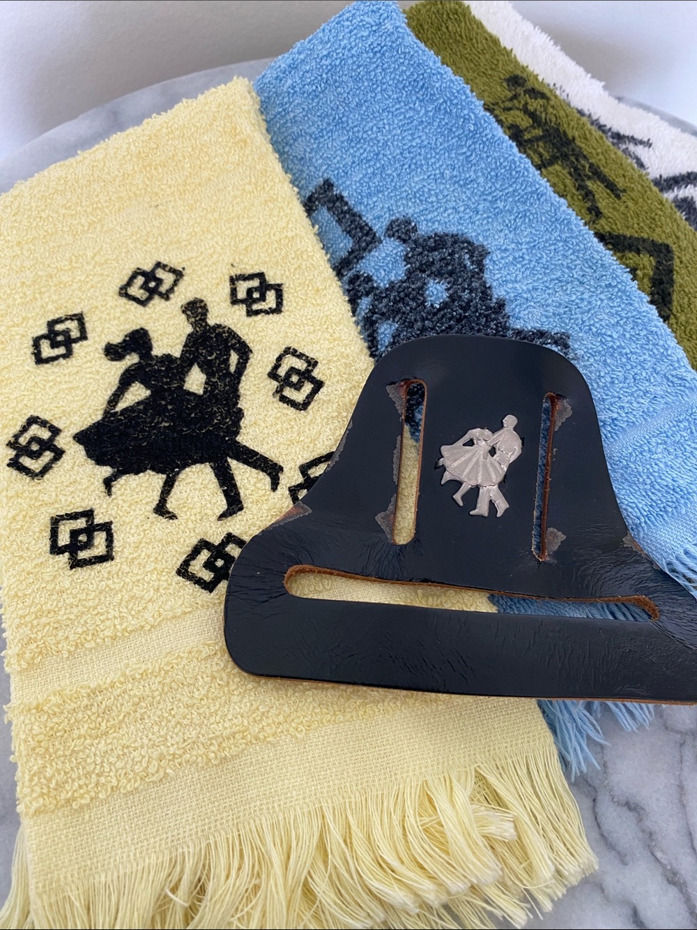VTG Leather Belt Towel Holder & Square Dance Towls